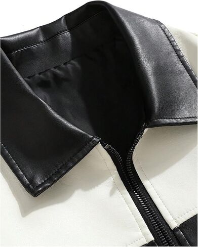 Men's Y2k PU Leather Jacket Color Block Motorcycle Coat Zip Up Long Sleeve Outerwear with Pockets Streetwear in Saudi Arabia