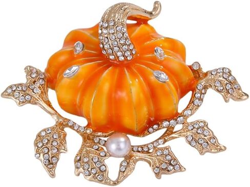 Rhinestone Autumn Pumpkin Brooch for Women Girls Fashion Enamel Halloween Thanksgiving Crystal Leaf Brooches Lapel Pins Fall Holiday Festival Party Dress Accessories Gift in Saudi Arabia