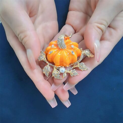 Rhinestone Autumn Pumpkin Brooch for Women Girls Fashion Enamel Halloween Thanksgiving Crystal Leaf Brooches Lapel Pins Fall Holiday Festival Party Dress Accessories Gift in Saudi Arabia