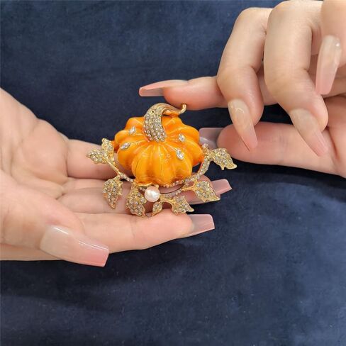 Rhinestone Autumn Pumpkin Brooch for Women Girls Fashion Enamel Halloween Thanksgiving Crystal Leaf Brooches Lapel Pins Fall Holiday Festival Party Dress Accessories Gift in Saudi Arabia