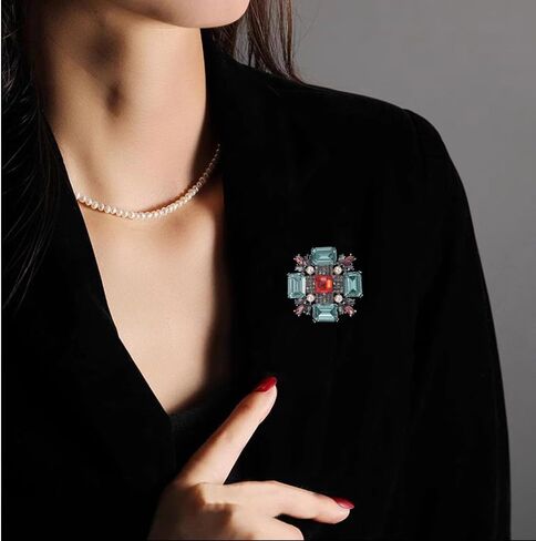 Baroque Rhinestone Brooch Pin for Women Men Vintage Rectangle Crystal Round Ball Victorian Art Deco Brooches Lapel Pins Elegant Dress Accessories Wedding Birthday Jewelry Corsage in Saudi Arabia