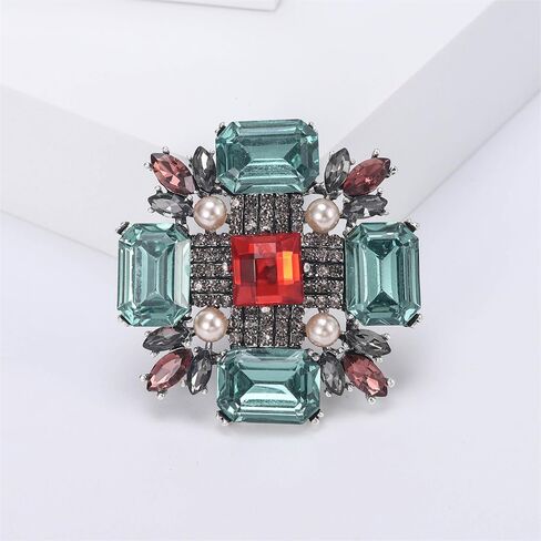 Baroque Rhinestone Brooch Pin for Women Men Vintage Rectangle Crystal Round Ball Victorian Art Deco Brooches Lapel Pins Elegant Dress Accessories Wedding Birthday Jewelry Corsage in Saudi Arabia