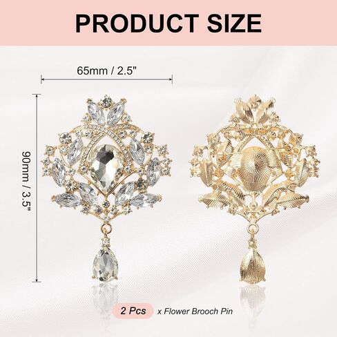 PATIKIL بروش كبير من حجر الراين، دبوس باقة كريستال عتيق دبابيس بروش ذهبية لتزيين حفلات الزفاف وأعياد الميلاد ومأدبة الرقص in Kuwait