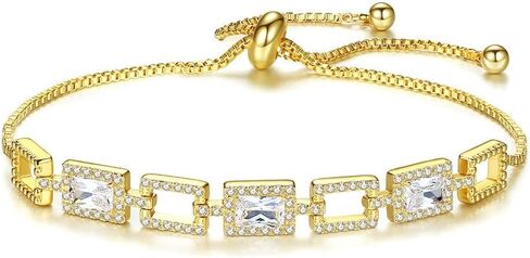 14K Gold Over S925 Silver Rectangular Bracelet for Women, Moissanite Halo Bracelet, Beautiful Jewelry Gift for Her in Kuwait