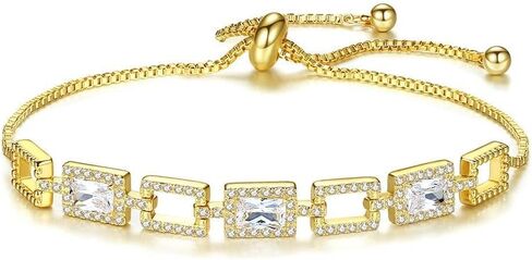 14K Gold Over S925 Silver Rectangular Bracelet for Women, Moissanite Halo Bracelet, Beautiful Jewelry Gift for Her in Kuwait