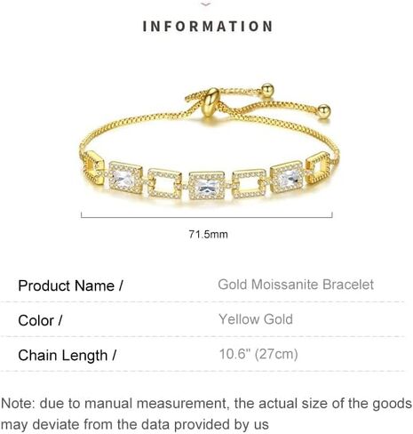 14K Gold Over S925 Silver Rectangular Bracelet for Women, Moissanite Halo Bracelet, Beautiful Jewelry Gift for Her in Kuwait
