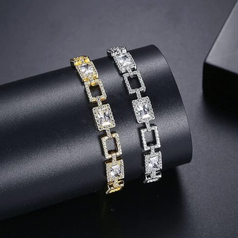 14K Gold Over S925 Silver Rectangular Bracelet for Women, Moissanite Halo Bracelet, Beautiful Jewelry Gift for Her in Kuwait