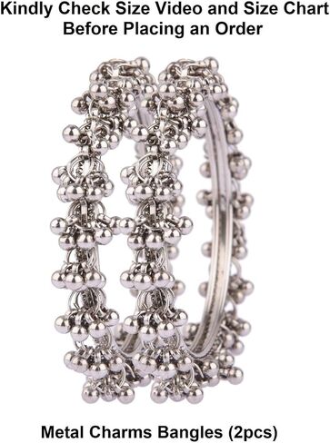 Efulgenz Oxidized Indian Bracelet Bangle Boho Oxidized Silver Bangles Retro Bohemian Metal Balls Charms Vintage Bracelet Bangle Jewelry for Women in Saudi Arabia