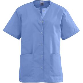 Medline AngelStat Ladies Jewel Neck Snap Front Scrub Top, Large, Ceil Blue in Saudi Arabia