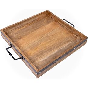 20"x20" Extra Large Square Ottoman Tray, Heavy Duty Mango Wood, for Serving Tea, Breakfast in Bed, Living Room Large Coffee Table Tray Rustic with Farmhouse Style, Decorative Handles and Accent Strap in Saudi Arabia