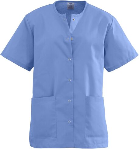 Medline AngelStat Ladies Jewel Neck Snap Front Scrub Top, Large, Ceil Blue in Saudi Arabia