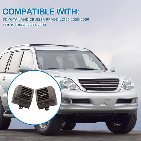 زوج منفذ تهوية هواء متوافق مع Toyota Land Cruiser Prado LC120 Lexus GX470 2003-2009 منفذ تكييف هواء جانبي للوحة القيادة (رمادي) in Kuwait