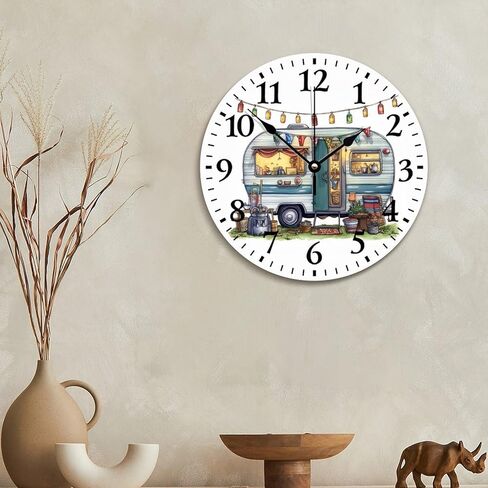 RV خمر ساعة الحائط العجلة الخامسة العربة السفر مقطورة ساعة الخشب 10 في الصامت غير موقوتة ساعات الحائط الخشبية بطارية تعمل غرفة المعيشة غرفة نوم المطبخ مزرعة ديكور in Kuwait