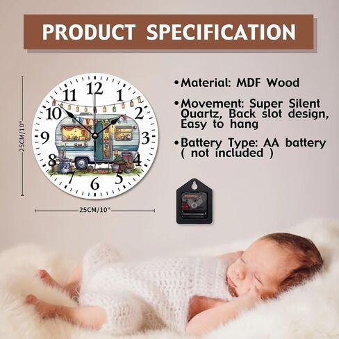 RV خمر ساعة الحائط العجلة الخامسة العربة السفر مقطورة ساعة الخشب 10 في الصامت غير موقوتة ساعات الحائط الخشبية بطارية تعمل غرفة المعيشة غرفة نوم المطبخ مزرعة ديكور in Kuwait