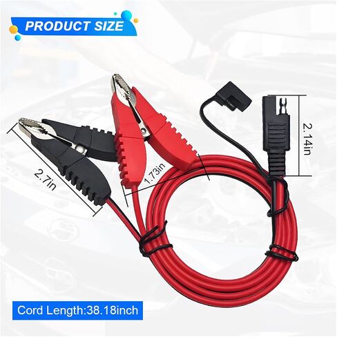 3.2FT 12V 14AWG مشبك تمساح إلى موصل SAE، مشبك تمساح بطارية SAE سريع الإصدار مع سلك، كابل تمديد شحن محول فصل سريع للطاقة الشمسية للسيارة (مشبك تمساح) in Saudi Arabia