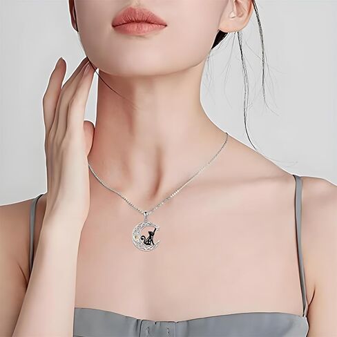 MALOYANVE سلتيك القمر الأسود القط قلادة لطيف الحيوان هريرة خمر اليدوية كريستال Moonstone الفضة الاسترليني قلادة قلادة مجوهرات للنساء محبي القطط in Kuwait