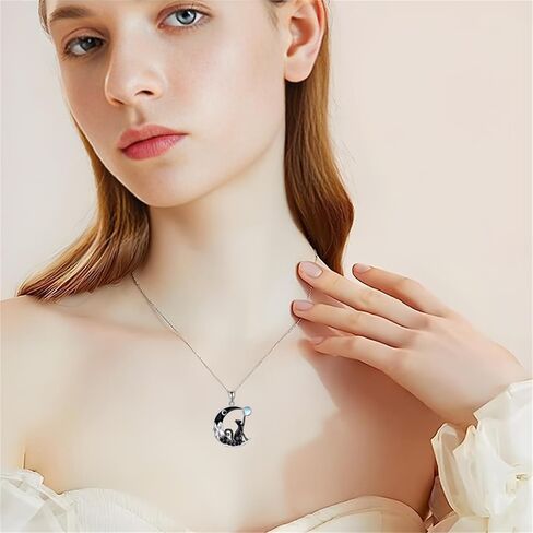 MALOYANVE سلتيك القمر الأسود القط قلادة لطيف الحيوان هريرة خمر اليدوية كريستال Moonstone الفضة الاسترليني قلادة قلادة مجوهرات للنساء محبي القطط in Kuwait