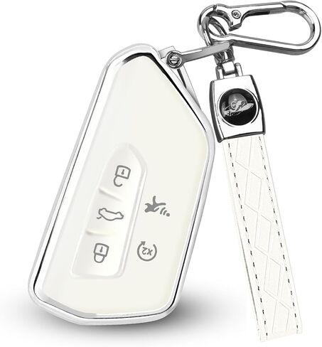 لغطاء Volkswagen Key Fob، حافظة مفاتيح ناعمة من مادة TPU للحماية الكاملة متوافقة مع VW Golf GTI Skoda Octavia ID3 ID4 MK8، 5 أزرار (فضي وردي) in Kuwait