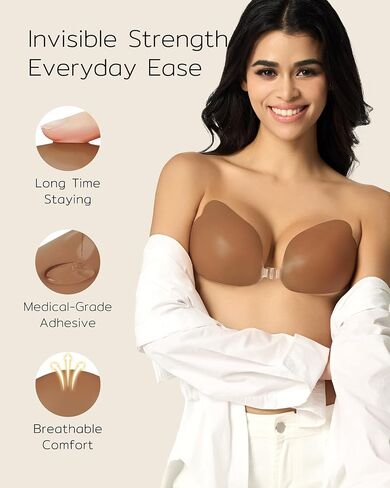 Niidor Strapless Bra, Sticky Bras Adhesive Bra Invisible Silicone Bra Stick On Bra for Backless Dress with Nipple Covers in Saudi Arabia