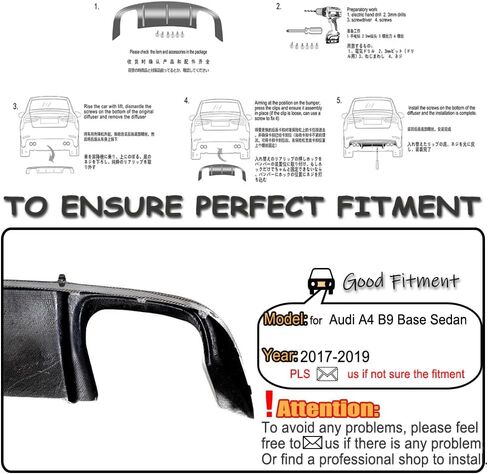 MCARCAR KIT A4 Carbon Fiber Rear Diffuser for Audi A4 B9 2017-2019 Base Sedan 4Door Customized Rear Lower Bumper Lip Spoiler Body Kit Factory Outlet (A4 B9 Base Model) in Saudi Arabia