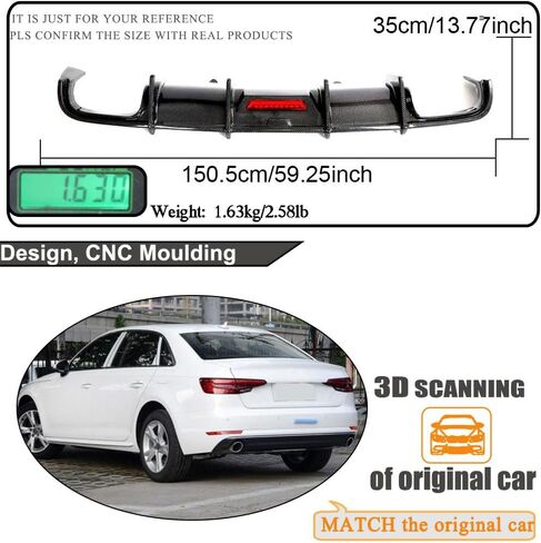 MCARCAR KIT A4 Carbon Fiber Rear Diffuser for Audi A4 B9 2017-2019 Base Sedan 4Door Customized Rear Lower Bumper Lip Spoiler Body Kit Factory Outlet (A4 B9 Base Model) in Saudi Arabia