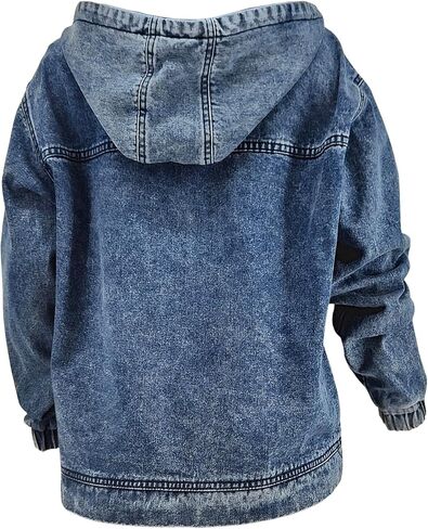 Women Denim Hoodies Casual Button Down pullover Long Sleeve Jean Tops Jacket Trendy Cropped Sweatshirt with Pockets in Saudi Arabia
