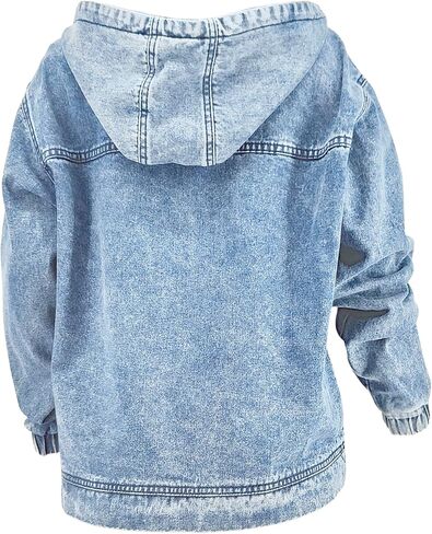 Women Denim Hoodies Casual Button Down pullover Long Sleeve Jean Tops Jacket Trendy Cropped Sweatshirt with Pockets in Saudi Arabia