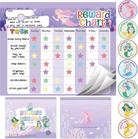 Magnetic Reward Chart for Kids at Home, Behavior Chart Pad with 26 Chore Charts, 1680 Star Stickers, 84 Motivational Stickers to Develop Responsibility & Good Habits (Unicorn) in Saudi Arabia