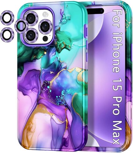 Btscase for iPhone 15 Pro Case 6.1 inch (2023), Marble Pattern 3 in 1 Heavy Duty Shockproof Full Body Hard PC+Soft Silicone Drop Protective Women Girls Cover for iPhone 15 Pro, Rose Gold in Kuwait