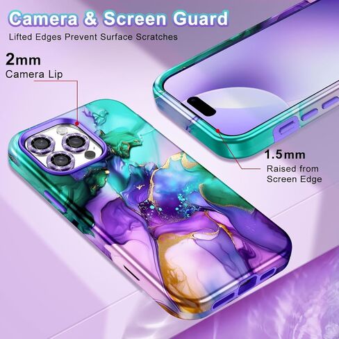 Btscase for iPhone 15 Pro Case 6.1 inch (2023), Marble Pattern 3 in 1 Heavy Duty Shockproof Full Body Hard PC+Soft Silicone Drop Protective Women Girls Cover for iPhone 15 Pro, Rose Gold in Kuwait