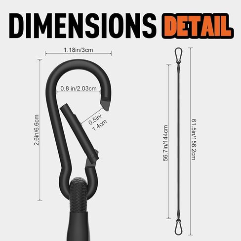 4 Pack 12 Inch Bungee Cords with Carabiner Hooks – Heavy Duty 1/3 Inch Elastic Rope for Secure Camping Gear, Tent Setup, and Bike Rack in Kuwait