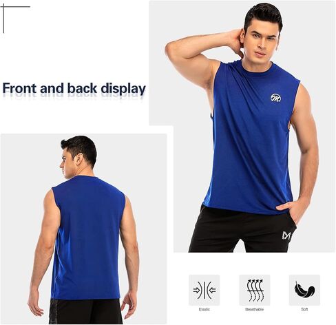 Men's Tank Tops Sleeveless Shirts Workout Athletic Muscle Mesh Dry Fit Gym Training Active Athletic Blue in Saudi Arabia