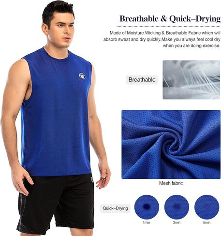 Men's Tank Tops Sleeveless Shirts Workout Athletic Muscle Mesh Dry Fit Gym Training Active Athletic Blue in Saudi Arabia