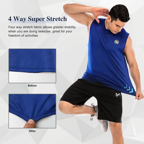 Men's Tank Tops Sleeveless Shirts Workout Athletic Muscle Mesh Dry Fit Gym Training Active Athletic Blue in Saudi Arabia