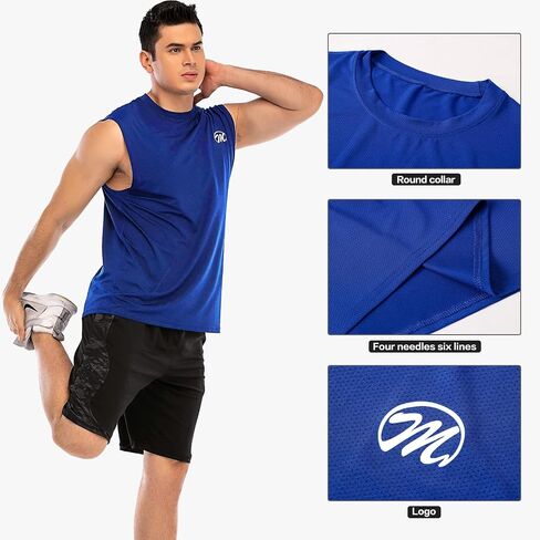 Men's Tank Tops Sleeveless Shirts Workout Athletic Muscle Mesh Dry Fit Gym Training Active Athletic Blue in Saudi Arabia