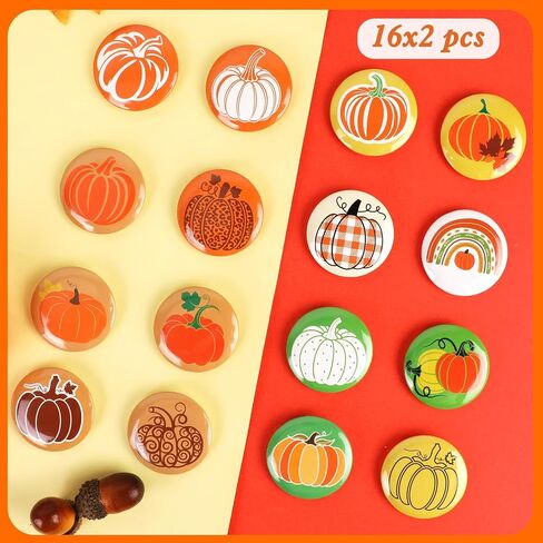 HOWAF 32pcs الخريف اليقطين دبوس زر السائبة الخريف الحصاد Pinback أزرار لعيد الشكر الخريف حزب أكياس الزينة، سقوط الطرف الديكور شارة القرع دبوس للملابس / حقيبة الظهر / القبعات / الجينز in Saudi Arabia