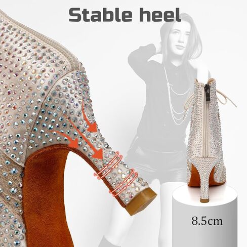Rhinestone Ballroom Latin Dance Boots for Women Lace Up Open Toe with 3 1/3 Inch Heel in Kuwait