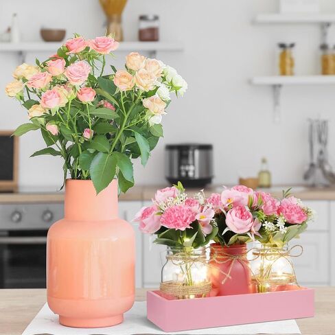 Honeydak 9 Pcs Halloween Table Centerpieces Pumpkin Mason Jar for Halloween Table Dining Room with Farmhouse Wood Tray 3 Mason Jars with Artificial Flowers and 2 LED Light for Dining Room in Saudi Arabia