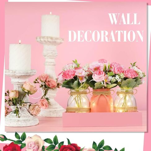 Honeydak 9 Pcs Halloween Table Centerpieces Pumpkin Mason Jar for Halloween Table Dining Room with Farmhouse Wood Tray 3 Mason Jars with Artificial Flowers and 2 LED Light for Dining Room in Saudi Arabia