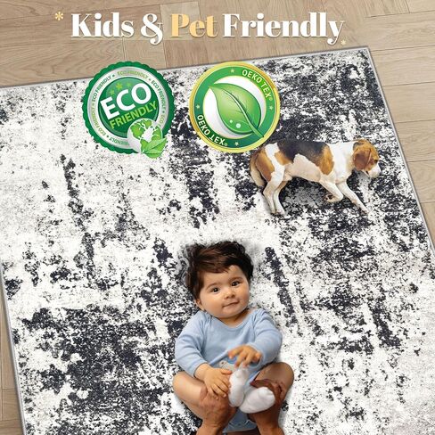 سجادة غرفة المعيشة مقاس 9 × 12، سجادة تجريدية حديثة قابلة للغسل في الغسالة، سجادة منطقة محايدة ناعمة غير قابلة للانزلاق ومقاومة للبقع، سجاد كبير لغرفة المعيشة وغرفة الطعام وغرفة النوم والمكتب (أسود، 9 × 12 بوصة) in Kuwait