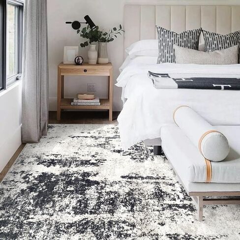 سجادة غرفة المعيشة مقاس 9 × 12، سجادة تجريدية حديثة قابلة للغسل في الغسالة، سجادة منطقة محايدة ناعمة غير قابلة للانزلاق ومقاومة للبقع، سجاد كبير لغرفة المعيشة وغرفة الطعام وغرفة النوم والمكتب (أسود، 9 × 12 بوصة) in Kuwait