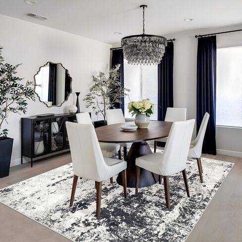 سجادة غرفة المعيشة مقاس 9 × 12، سجادة تجريدية حديثة قابلة للغسل في الغسالة، سجادة منطقة محايدة ناعمة غير قابلة للانزلاق ومقاومة للبقع، سجاد كبير لغرفة المعيشة وغرفة الطعام وغرفة النوم والمكتب (أسود، 9 × 12 بوصة) in Kuwait