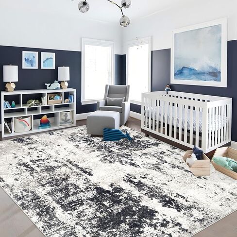 سجادة غرفة المعيشة مقاس 9 × 12، سجادة تجريدية حديثة قابلة للغسل في الغسالة، سجادة منطقة محايدة ناعمة غير قابلة للانزلاق ومقاومة للبقع، سجاد كبير لغرفة المعيشة وغرفة الطعام وغرفة النوم والمكتب (أسود، 9 × 12 بوصة) in Kuwait