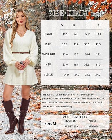 Women Lantern Sleeve Ribbed Knit Mini Dresses V Neck Fall Elegant A Line Sweater Dress in Kuwait