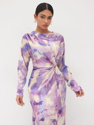 CIDER Maxi Dress Abstract Print Illusion Crew Neck Long Sleeve Middle Waist Elegant Women Dress in Saudi Arabia