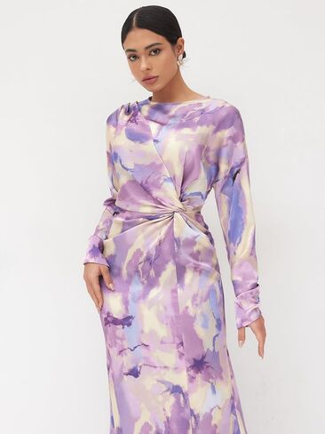 CIDER Maxi Dress Abstract Print Illusion Crew Neck Long Sleeve Middle Waist Elegant Women Dress in Saudi Arabia