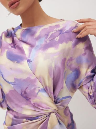 CIDER Maxi Dress Abstract Print Illusion Crew Neck Long Sleeve Middle Waist Elegant Women Dress in Saudi Arabia