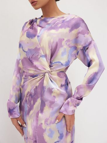 CIDER Maxi Dress Abstract Print Illusion Crew Neck Long Sleeve Middle Waist Elegant Women Dress in Saudi Arabia