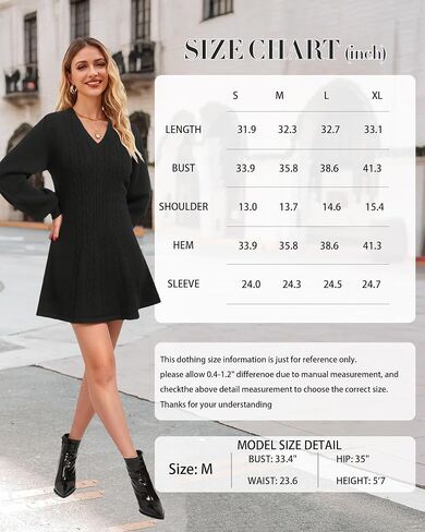 Women Lantern Sleeve Ribbed Knit Mini Dresses V Neck Fall Elegant A Line Sweater Dress in Kuwait