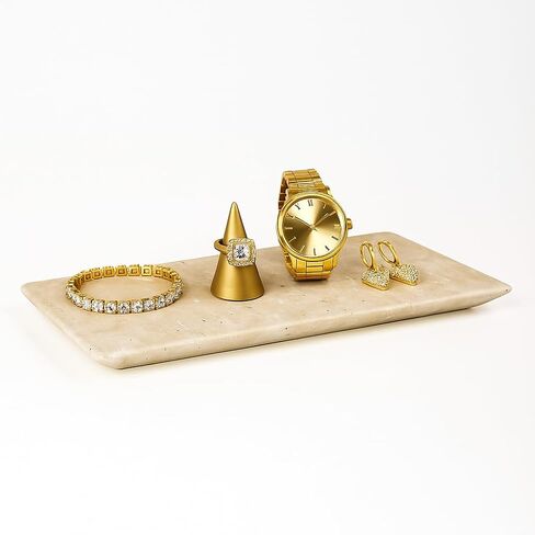 Natural Travertine Marble Rectangle Tray 11"x5.9" – Decorative Vanity Organizer for Jewelry, Candles and Perfume, Countertop Storage for Bathroom, Dresser and Kitchen, Gift for Women (Travertine) in Saudi Arabia